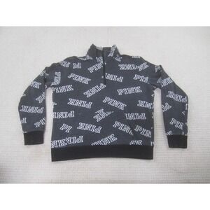 PINK Womens Sweatshirt Small Gray Black Casual Printed Zip Long Sleeve Mock Neck